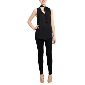 NEW ADRIANNA PAPELL tie neck sleeveless solid crepe top in black